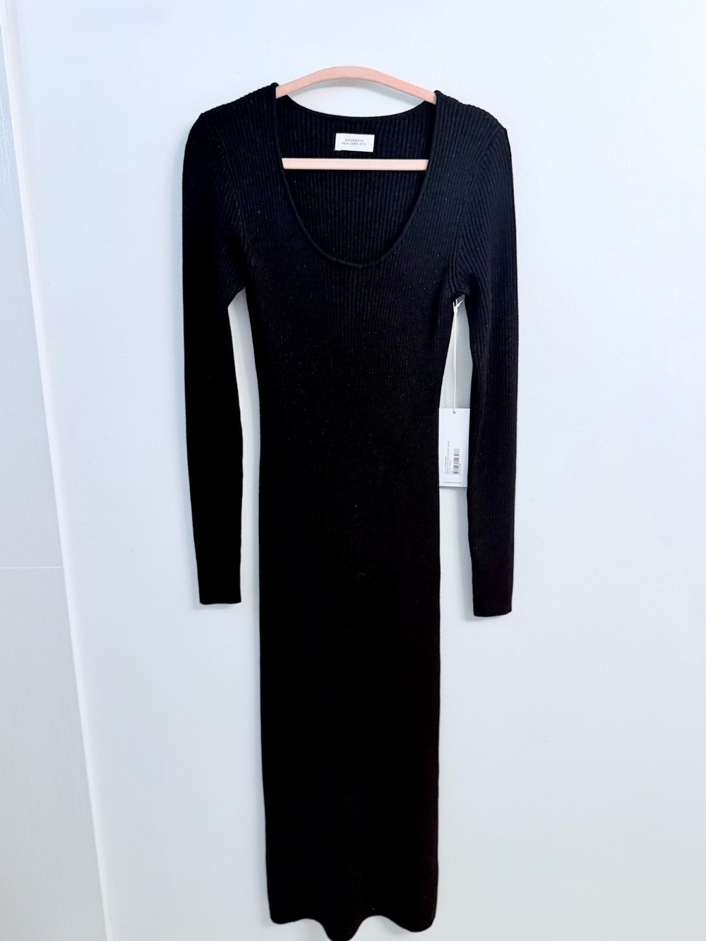 Saturdays New York City Black Ribbed Long-Sleeve Knit Midi Dress NWT